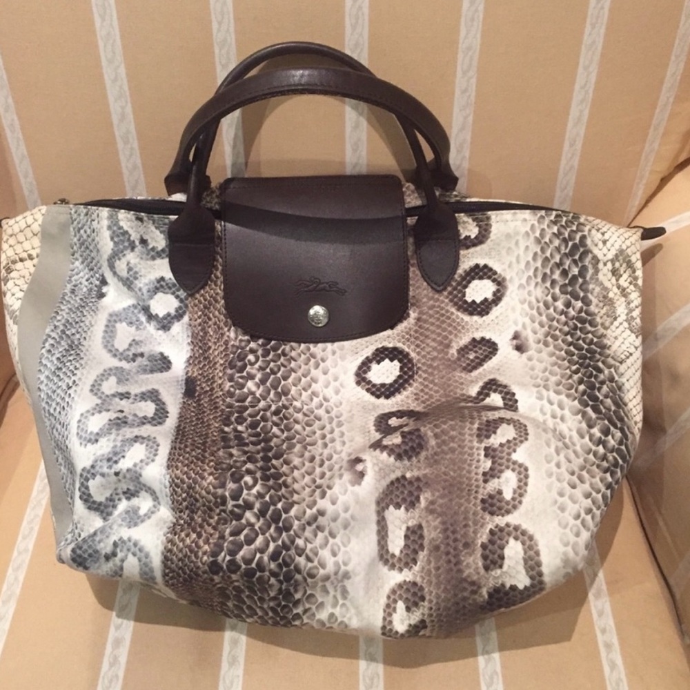Longchamp Snake Print Tote - Black and Brown